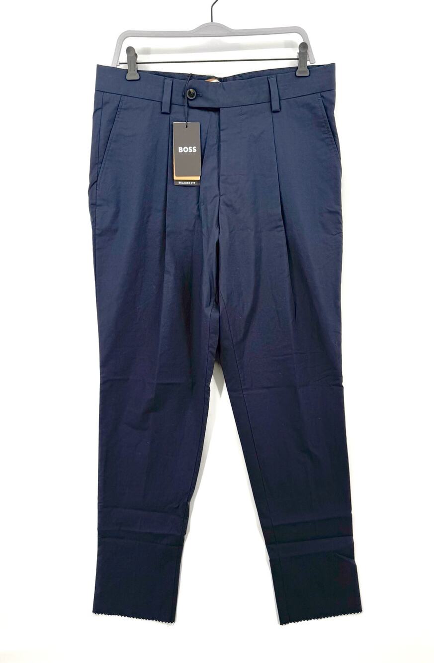 NWT Hugo Boss Men's Dark Blue Penn Pleat High Rise Trouser Dress Pants Size 34R